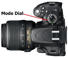 Picture showing location of Mode dial on a Nikon Digital SLR camera